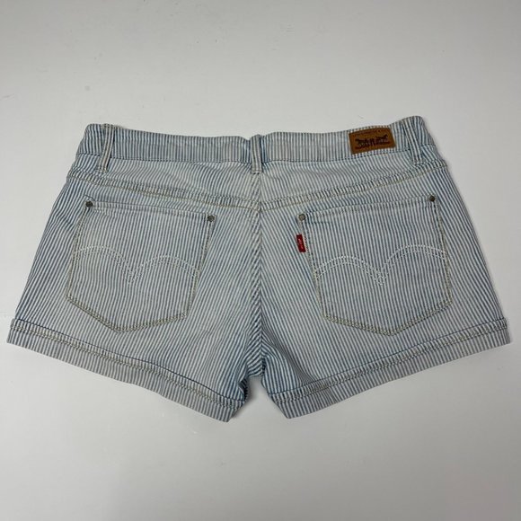 LEVI’S Shorty Short Lightwash Blue White Stripes Red Tab Size 11 - Picture 9 of 9